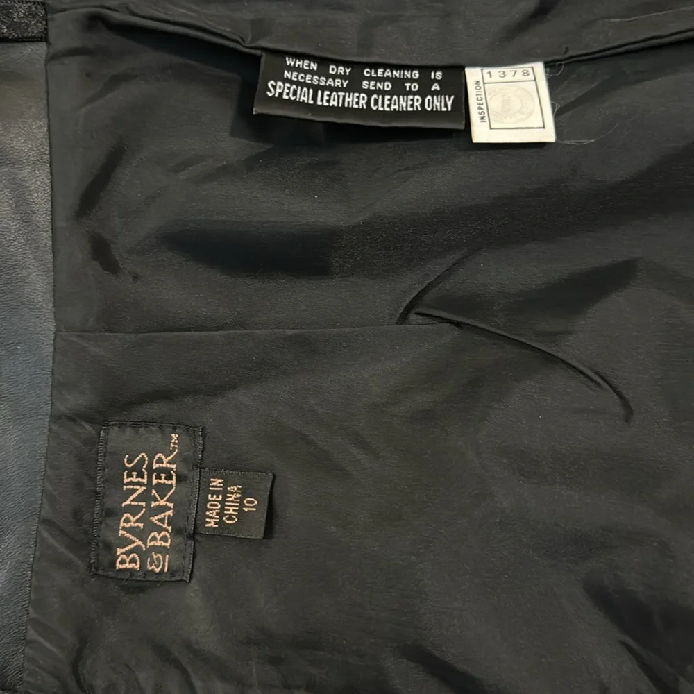 Byrnes & Baker Genuine Leather Soft Black Lined High Waist Zip Up Midi Skirt 10 - Picture 6 of 13